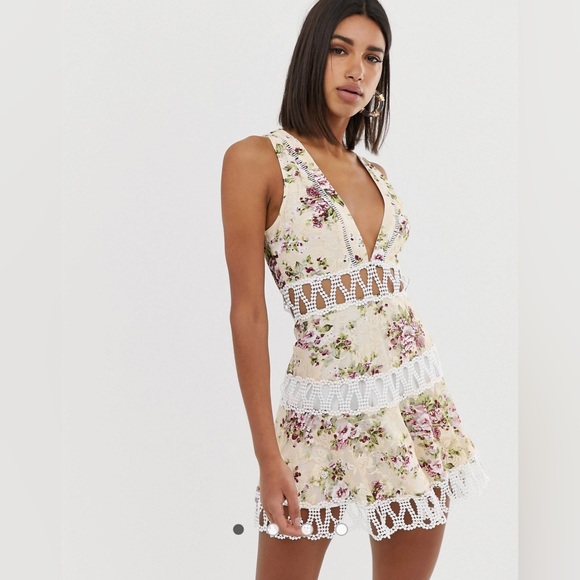 ASOS Floral Crotchet Plunge Dress - Picture 1 of 5